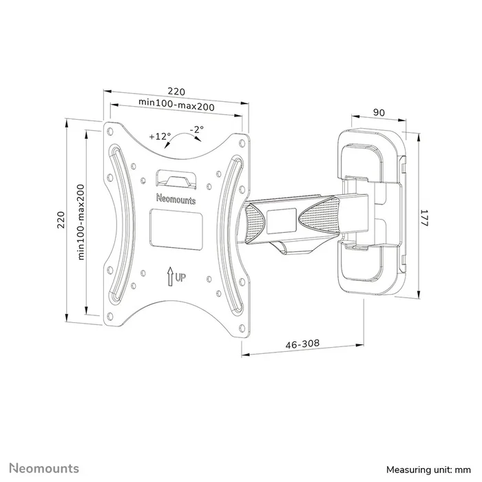 Neomounts WL40-540BL12 Soporte de Pared para TV, Movimiento Completo, Hasta 139.7 cm (55''), VESA 100x100-200x200, Giratorio e Inclinable, Negro