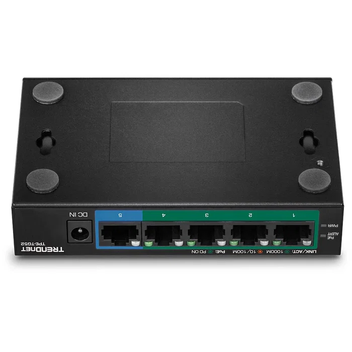 TRENDNET Switch No Administrado TPE-TG52 5 Puertos Gigabit (10/100/1000) con PoE+ (4 puertos, 32W Total) Diseño Compacto para Montaje en Pared, Negro