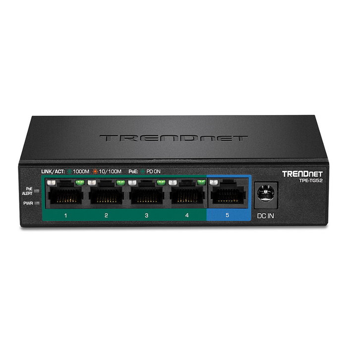 TRENDnet TPE-TG52 Switch PoE+ Gigabit No Administrado 5 Puertos (4 PoE+, 32W Total, 10 Gbit/s, Montaje Pared)