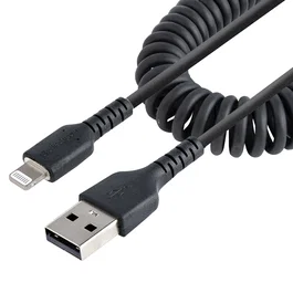StarTech.com Cable USB a Lightning MFi 50 cm Rizado Carga iPhone Negro TPE Fibra Aramida