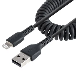 StartTech.com Cable USB-A a Lightning 0.5m / 50cm Rizado Negro - RUSB2ALT50CMBC - Con Certificación MFi Apple, Refuerzo de Aramida, para Carga y Sincronización