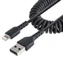 StartTech.com Cable USB-A a Lightning 0.5m / 50cm Rizado Negro - RUSB2ALT50CMBC - Con Certificación MFi Apple, Refuerzo de Aramida, para Carga y Sincronización