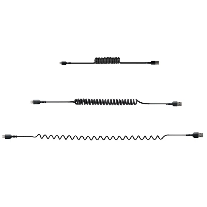 StartTech.com Cable USB-A a Lightning 0.5m / 50cm Rizado Negro - RUSB2ALT50CMBC - Con Certificación MFi Apple, Refuerzo de Aramida, para Carga y Sincronización