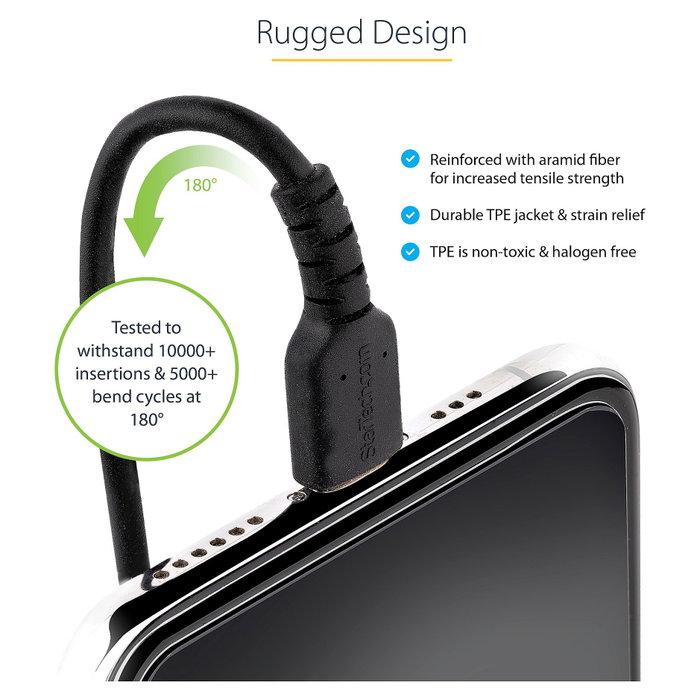 StarTech.com Cable USB a Lightning Rizado 50cm MFi Negro