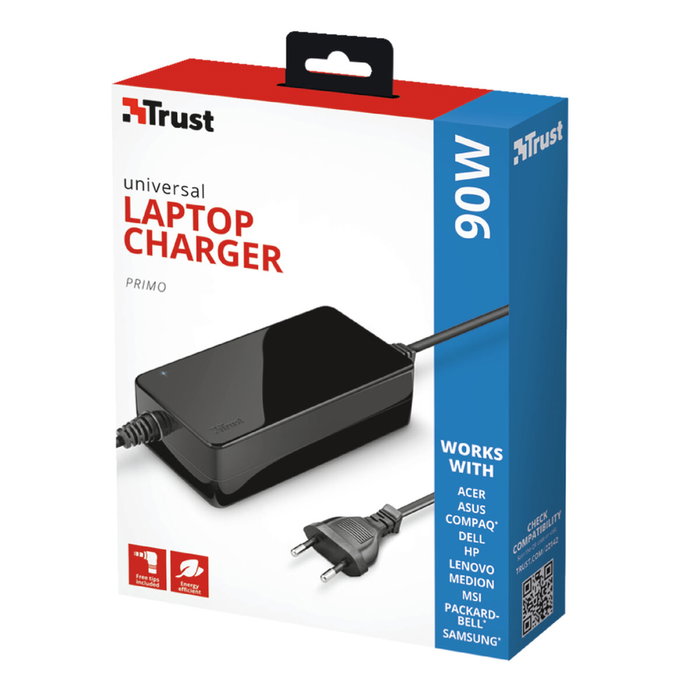 Trust Cargador de Portátil Universal Primo 90 W 19 V con 6 Conectores Trust Cargador de Portátil Universal Primo 90 W 19 V con 6 Conectores