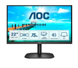 AOC 22B2H/EU Monitor 21.5" Full HD 1920x1080 IPS 75 Hz 4ms, Panel sin Marco en 3 Lados, Tecnologías LowBlue y FlickerFree, Negro, HDMI y VGA