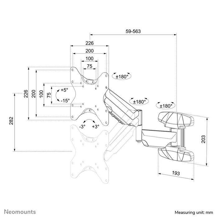 Neomounts WL70-550BL12 Soporte de Pared para Monitor/TV, 23-42", 5-30 kg, VESA 75x75-200x200mm, Resorte de Gas, Movimiento Completo, Ajuste Nivel - Negro
