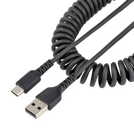 Startech USB-A a USB-C Cable de Carga Enrollado 50cm (20in) Negro