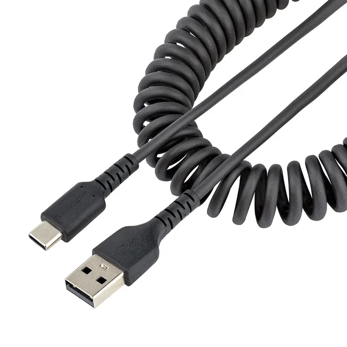 StarTech.com R2ACC-50C-USB-CABLE Cable USB 2.0 A a C rizado, 50cm, Negro, Reforzado con fibra de aramida, soporta carga rápida de 3A