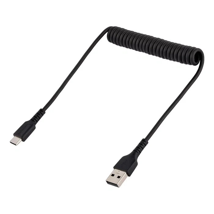 StarTech.com R2ACC-50C-USB-CABLE Cable USB 2.0 A a C rizado, 50cm, Negro, Reforzado con fibra de aramida, soporta carga rápida de 3A