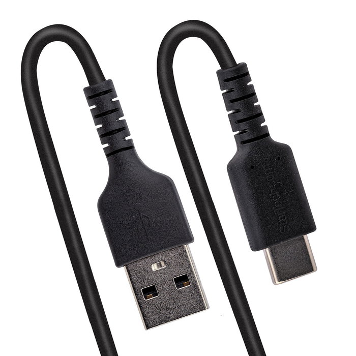 StarTech.com R2ACC-50C-USB-CABLE Cable USB 2.0 A a C rizado, 50cm, Negro, Reforzado con fibra de aramida, soporta carga rápida de 3A