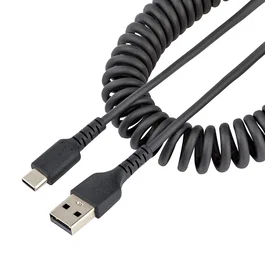 StarTech.com Cable USB A a USB C Rizado de 50 cm, Carga Rápida y Servicio Pesado, Negro