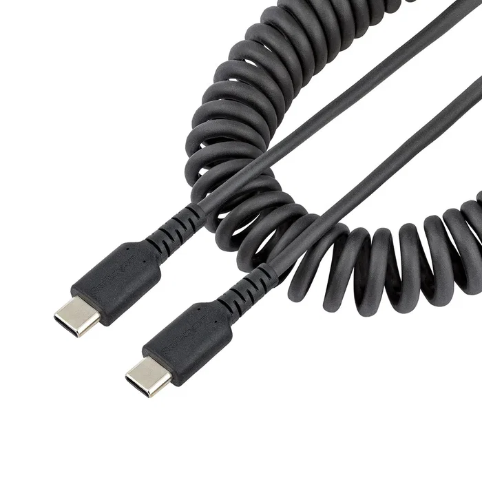 StarTech R2CCC-1M-USB-CABLE Cable USB C rizado reforzado con aramida 1m USB 2.0 USB-C a USB-A para carga rápida 3A, color negro