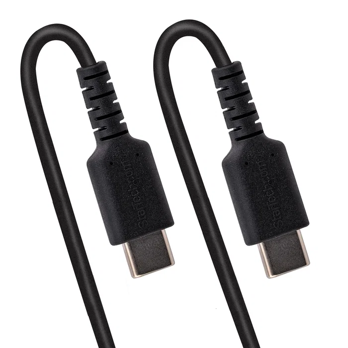 StarTech R2CCC-1M-USB-CABLE Cable USB C rizado reforzado con aramida 1m USB 2.0 USB-C a USB-A para carga rápida 3A, color negro
