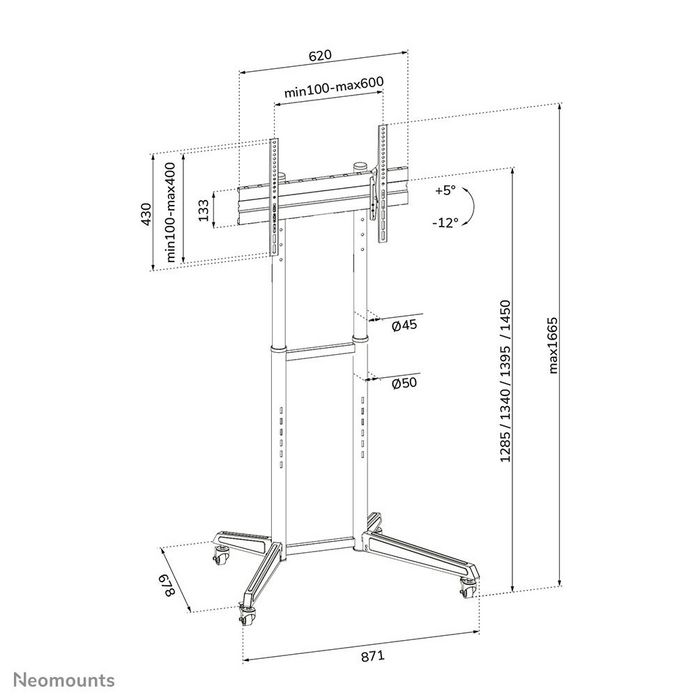 Neomounts FL50-540BL1 Soporte Móvil o Carro para Pantalla, 37"-70", Máx. 50 kg, Ajuste de Altura, VESA 100x100-600x400, Negro