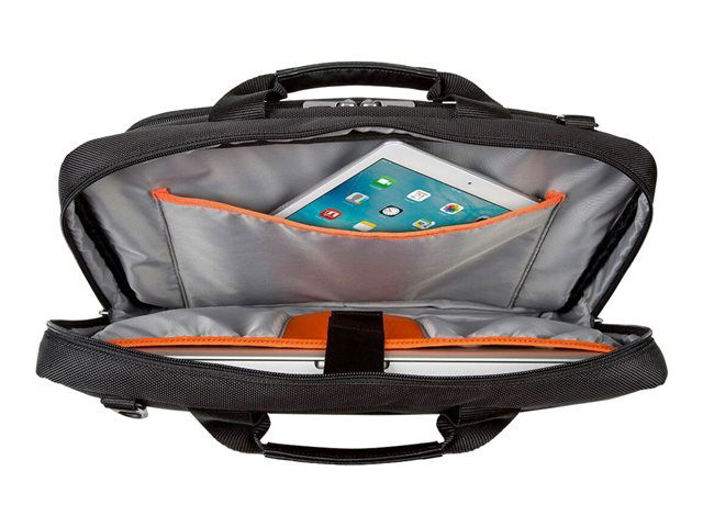 Targus CitySmart Slimline Topload - Maletín Portátil Compacto Acolchado, Compartimento para Laptop de 14" a 15.6", Tableta y Accesorios, Correa de Hombro, Negro/Gris