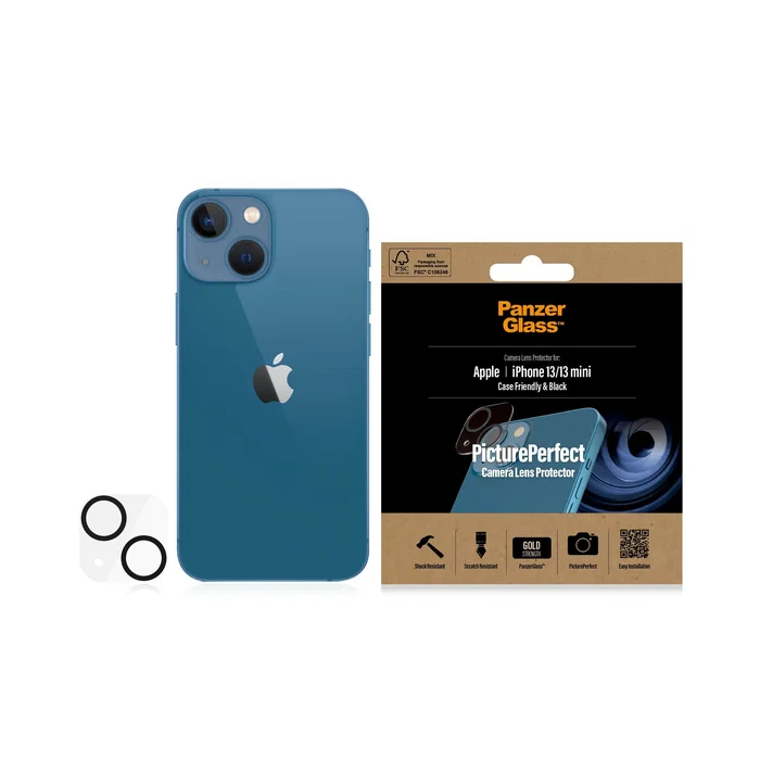 PanzerGlass Protector de Lente de Cámara PicturePerfect, Cristal Templado para iPhone 13 y iPhone 13 Mini, Aplicación en Seco, Resistente a Golpes y Rayones