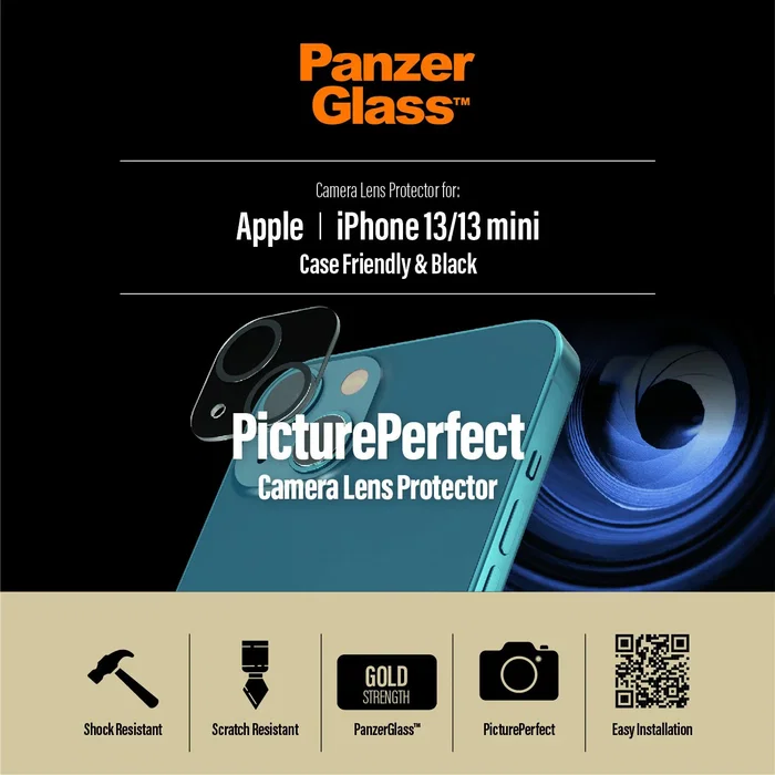 PanzerGlass Protector de Lente de Cámara PicturePerfect, Cristal Templado para iPhone 13 y iPhone 13 Mini, Aplicación en Seco, Resistente a Golpes y Rayones