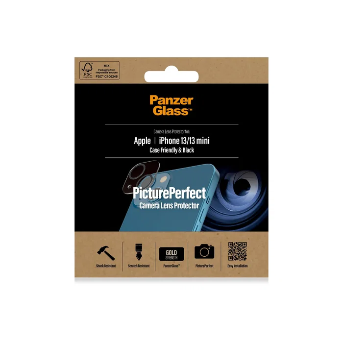 PanzerGlass Protector de Lente de Cámara PicturePerfect, Cristal Templado para iPhone 13 y iPhone 13 Mini, Aplicación en Seco, Resistente a Golpes y Rayones