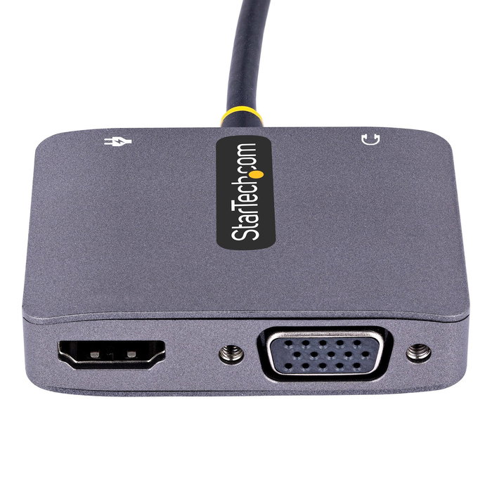 StarTech.com 122-USBC-HDMI-4K-VGA Adaptador Gráfico USB-C a HDMI 2.0b y VGA con Puerto de Audio 3.5mm, Resolución 4K UHD a 60Hz HDR, Power Delivery 3.0 de 100W y Cable de 30cm