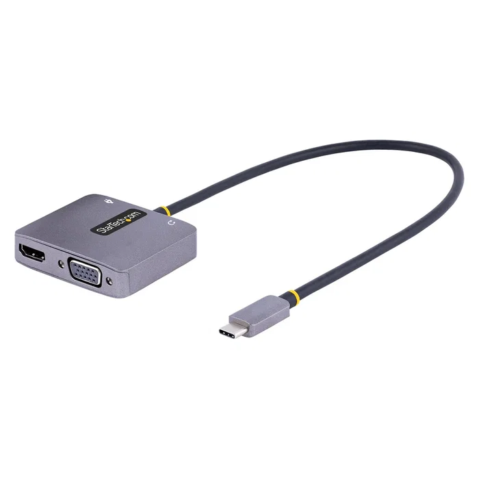 StarTech.com 122-USBC-HDMI-4K-VGA Adaptador Gráfico USB-C a HDMI 2.0b y VGA con Puerto de Audio 3.5mm, Resolución 4K UHD a 60Hz HDR, Power Delivery 3.0 de 100W y Cable de 30cm