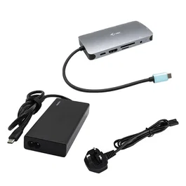 I-tec C31NANOVGA77W Estación de Acoplamiento USB-C Metal con HDMI, VGA, LAN, 3xUSB 3.0, Lector de Tarjetas, Audio, Carga 100W PD + Adaptador de Carga Universal 77W USB-C/USB-A