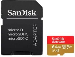 SanDisk Extreme Plus Tarjeta de Memoria MicroSDXC 64 GB A2 V30 UHS-I U3 Clase 10 con Adaptador SD - Velocidad de Lectura 200 MB/s