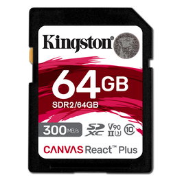 Kingston Canvas React Plus SDXC 64GB UHS-II U3 V90 Tarjeta de Memoria Velocidad Lectura 300MB/s Velocidad Escritura 260MB/s
