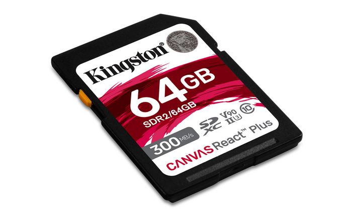 Kingston SDCS2/64GB Canvas React Plus Tarjeta SDXC UHS-II 64GB, Clase V90, Velocidad Lectura 300MB/s Escritura 260MB/s para Grabación 8K/4K/VR