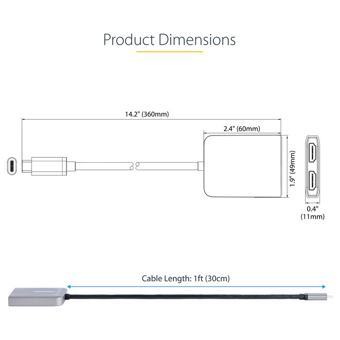 StarTech.com Adaptador USB-C a HDMI Doble MST Hub 4K 60Hz Gris