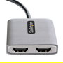 StarTech.com Hub MST USB-C a 2 Puertos HDMI MST14CD122HD - Adaptador Gráfico para 2 Monitores 4K a 60Hz, HDR, Thunderbolt 3/4/USB4, Plug & Play, Cable de 30 cm Incluido - Negro/Gris