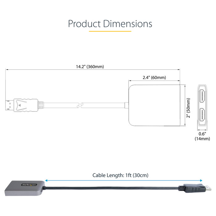 StarTech MST14DP122HD Hub MST DisplayPort a Dual HDMI 4K 60Hz