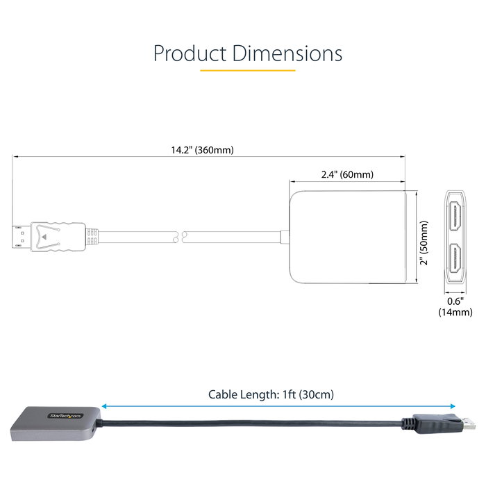 StarTech Hub Divisor MST DisplayPort a Dual HDMI 4K@60Hz DP 1.4 DSC HBR3 Adaptador Multimonitor Hub Concentrador