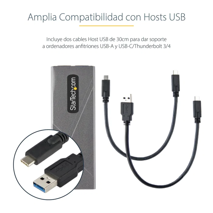 StarTech Caja Externa SSD M.2 USB-C 10Gbps - Compatible con NVMe y SATA - Instalación sin Herramientas - Incluye Cables USB-C y USB-A - Aluminio - M2-USB-C-NVME-SATA