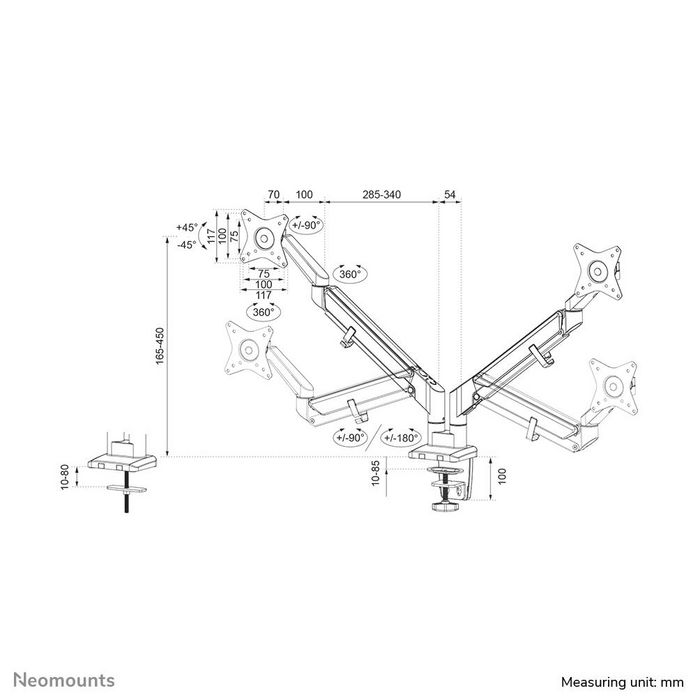 Neomounts DS70-810BL2 Soporte de Escritorio Dual para Monitores 17-32 pulg.