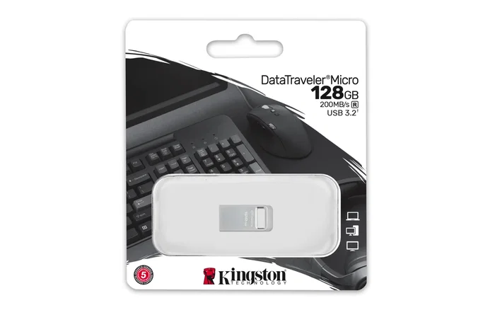 Kingston DataTraveler Micro DTMIC3G2 - Pendrive USB 3.2 Gen 1 de 128 GB, Metal, Plata, Compacto, Alta Velocidad de Lectura 200 MB/s, Con Llavero
