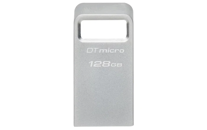 Kingston DataTraveler Micro DTMIC3G2 - Pendrive USB 3.2 Gen 1 de 128 GB, Metal, Plata, Compacto, Alta Velocidad de Lectura 200 MB/s, Con Llavero