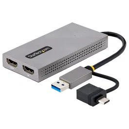 StarTech 107B-USB-HDMI Adaptador Gráfico USB a 2 HDMI Dual 4K 30Hz + 1080p para Windows, macOS y Chrome OS - Gris - Aumenta la Productividad