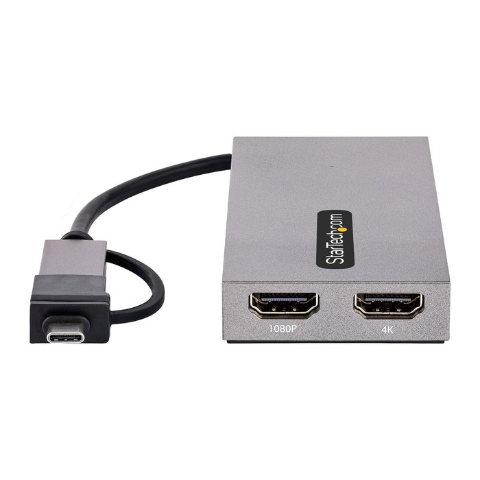 StarTech 107B-USB-HDMI Adaptador Gráfico USB a 2 HDMI Dual 4K 30Hz + 1080p para Windows, macOS y Chrome OS - Gris - Aumenta la Productividad