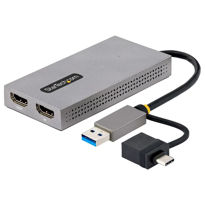 StarTech 107B-USB-HDMI Adaptador Gráfico USB a 2 HDMI Dual 4K 30Hz + 1080p para Windows, macOS y Chrome OS - Gris - Aumenta la Productividad