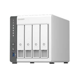 QNAP TS-433 NAS de 4 bahías, torre, procesador ARM Cortex-A55 2GHz, 4GB RAM, soporte RAID, SATA 6Gb/s, 2 puertos LAN 2.5GbE, blanco