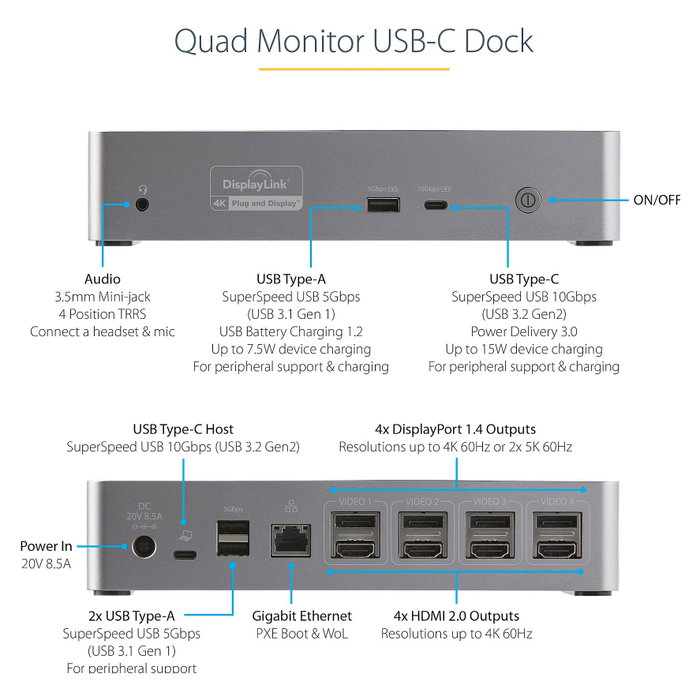 StarTech.com Mini Docking Station USB-C DK31C4DPPDUE para 4 Monitores 4K 60Hz StarTech.com Mini Docking Station USB-C DK31C4DPPDUE para 4 Monitores 4K 60Hz