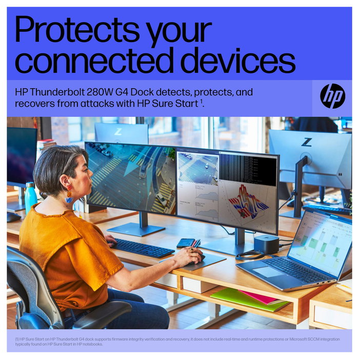 HP Dock Thunderbolt G4 280W con Cable Combo para Notebook y Workstation - 4 puertos USB 3.2, HDMI 2.0, DisplayPort, Ethernet, Kensington, Negro, Compatible con Windows/MacOS