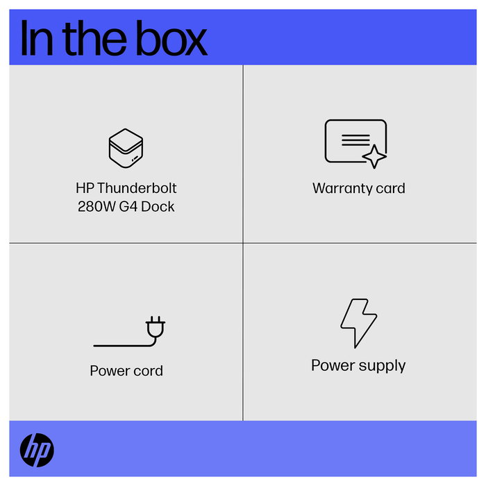 HP Dock Thunderbolt G4 280W con Cable Combo para Notebook y Workstation - 4 puertos USB 3.2, HDMI 2.0, DisplayPort, Ethernet, Kensington, Negro, Compatible con Windows/MacOS
