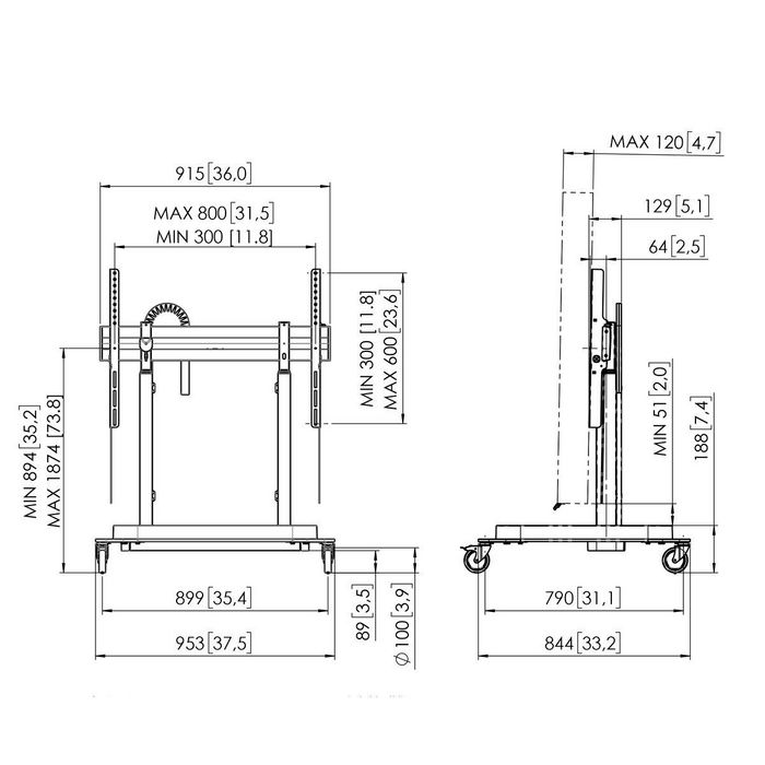 Vogel's RISE 5205 Trolley Motorizado para Elevación de Pantalla o Monitor - Diseño Resistente y Sostenible con Gestión de Cables