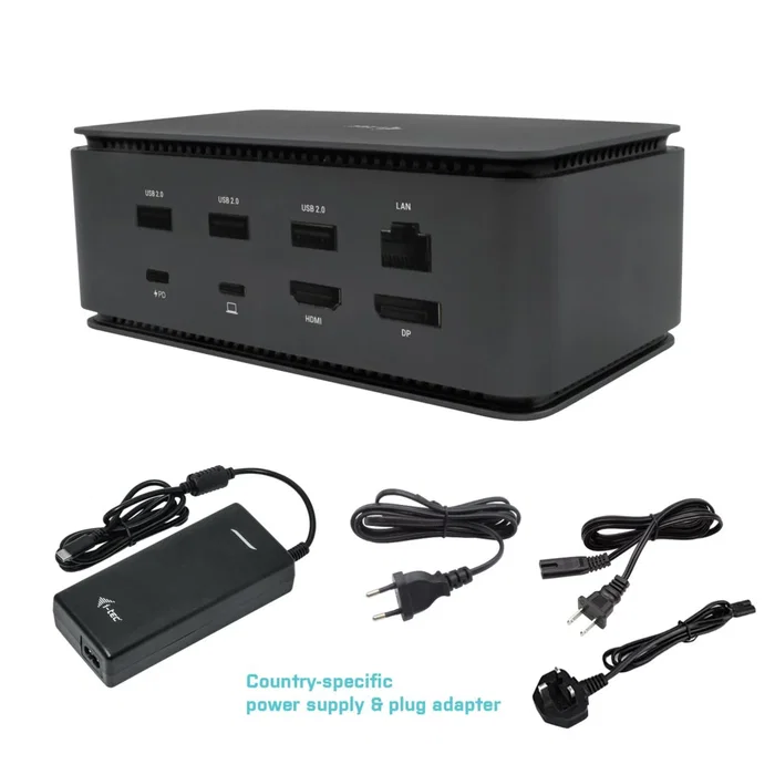 i-tec DUALDOCK100W Docking Station USB4 Metal - 80W PD, Dual 4K/8K HDMI + DisplayPort, Gigabit LAN, 7x USB, Lector Tarjetas + Cargador Universal USB-C 100W