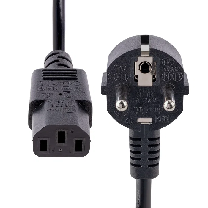 StarTech.com Cable de Alimentación 1m Negro - Enchufe UE Schuko CEE7/7 a IEC C13 Hembra para PC/Monitor - 18AWG, 250V 10A, 713E-1M-POWER-CORD