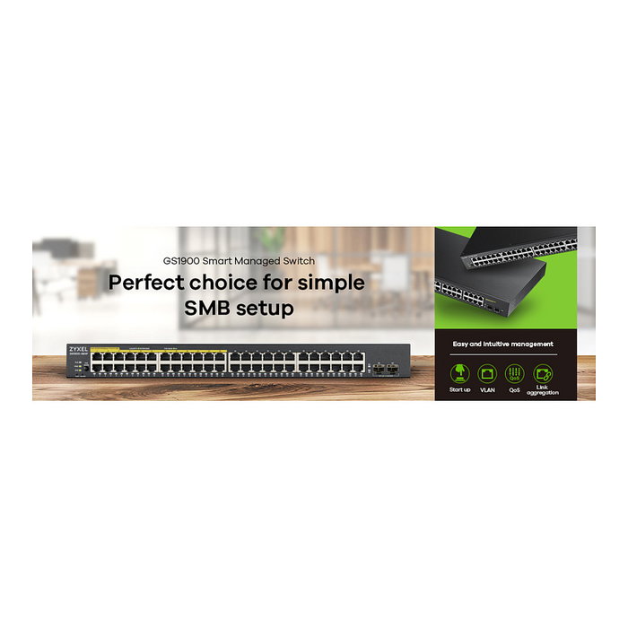Zyxel GS1900-48-EU0102F Switch L2 de 48 puertos Gigabit y 2 SFP Negro