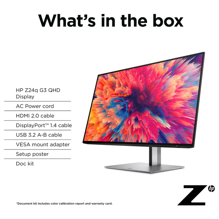 HP Z24q G3 Monitor QHD IPS 60.5cm/23.8 Pulgadas 2560x1440 5ms 90Hz DisplayHDR 400 HDMI DisplayPort VESA Plata