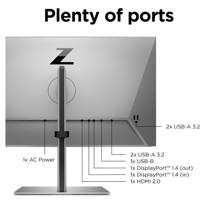 HP Z24q G3 Monitor QHD IPS 60.5cm/23.8 Pulgadas 2560x1440 5ms 90Hz DisplayHDR 400 HDMI DisplayPort VESA Plata